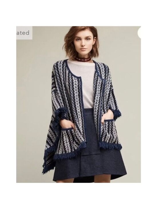 Sleeping on Snow Jackets & Blazers - Sleeping On Snow Anthropologie Tajo Jacquard Poncho Cape Fringe O/S